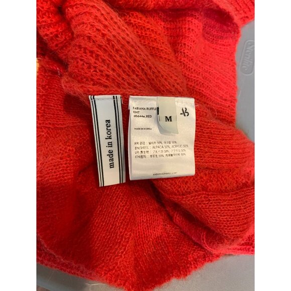 Andersson Bell Red Fabiana Ruffle Deep V-Neck Knit Sweater, Size M - Picture 9 of 9